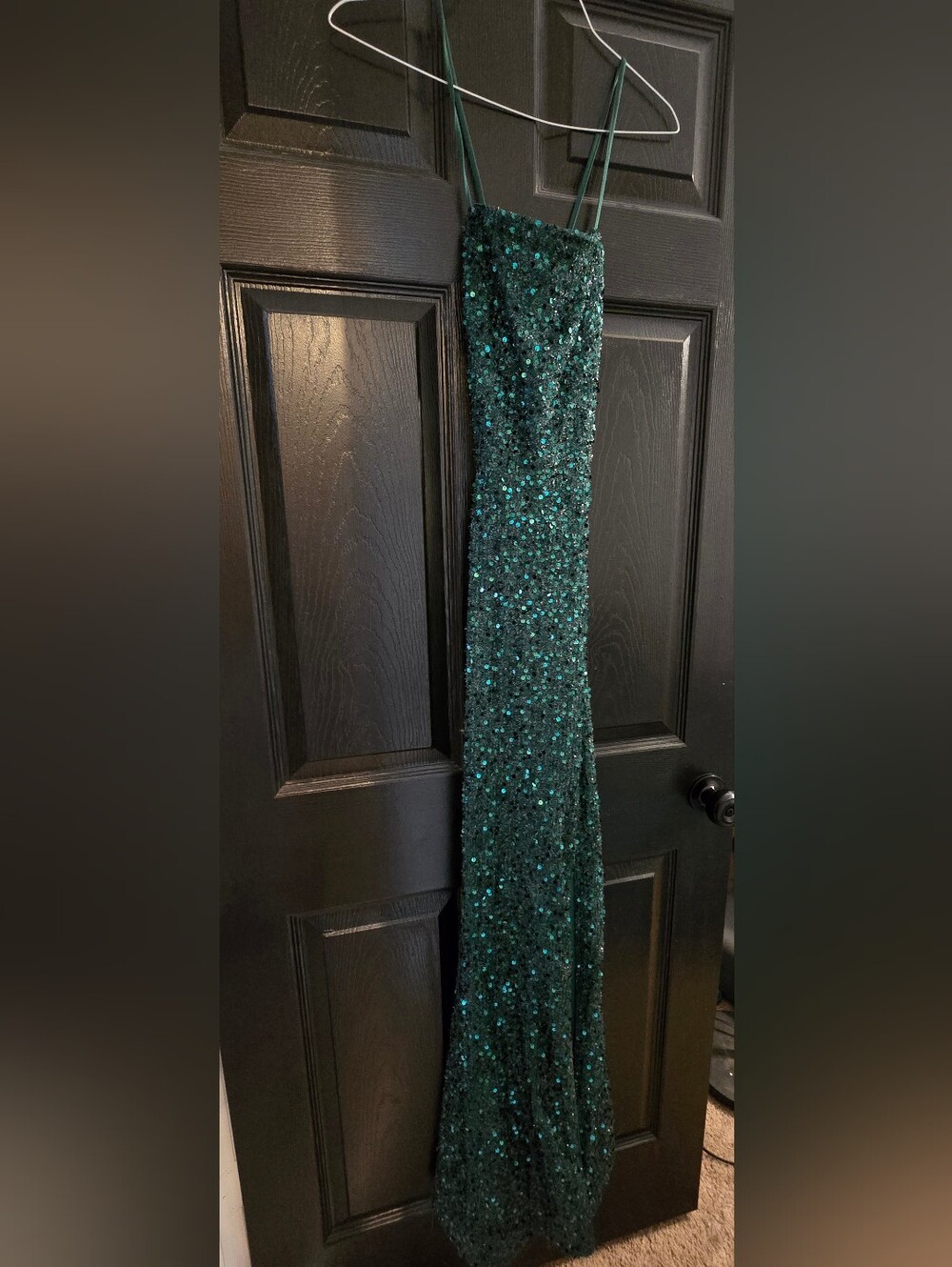 Emerald Sequin Spaghetti-Strap Prom Dress